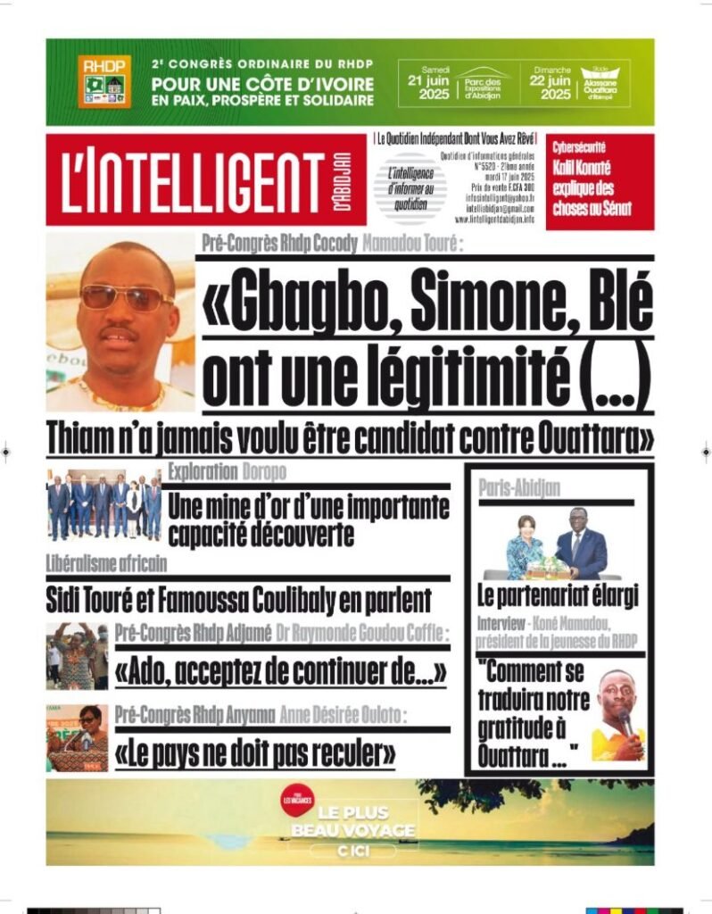 L’Intelligent en PDF :    Pré-Congrès Rhdp Cocody : Mamadou Touré : “Gbagbo, Simone , Blé ont une légitimité  (…) Thiam n’a jamais voulu être candidat contre Ouattara “