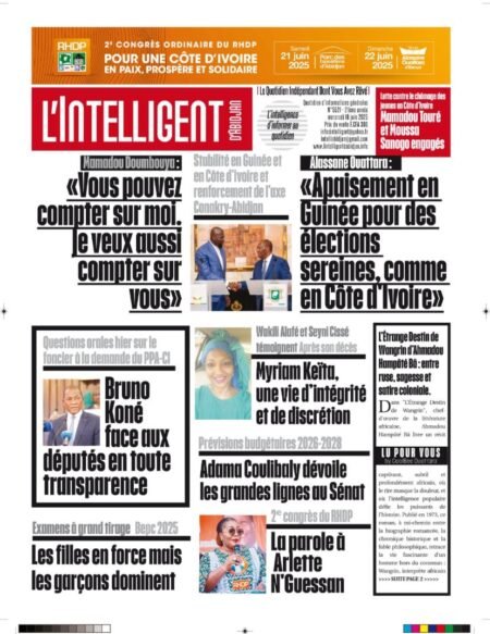 L’Intelligent en PDF :        Stabilité en Guinée et en Côte d’Ivoire et renforcement de l’axe Conakry-Abidjan     Mamadou Doumbouya : “Vous pouvez compter sur moi. Je veux aussi compter sur vous”
