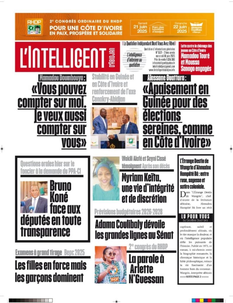 L’Intelligent en PDF :        Stabilité en Guinée et en Côte d’Ivoire et renforcement de l’axe Conakry-Abidjan     Mamadou Doumbouya : “Vous pouvez compter sur moi. Je veux aussi compter sur vous”