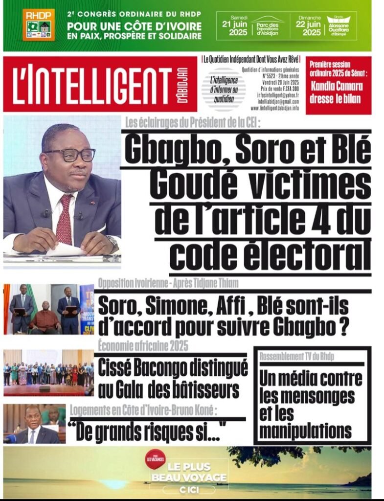 L’Intelligent en PDF :     Liste électorale – Kuibiert :    «  Pourquoi  Gbagbo  radié   alors  que le juge n’a pas ordonné la suspension de ses droits »