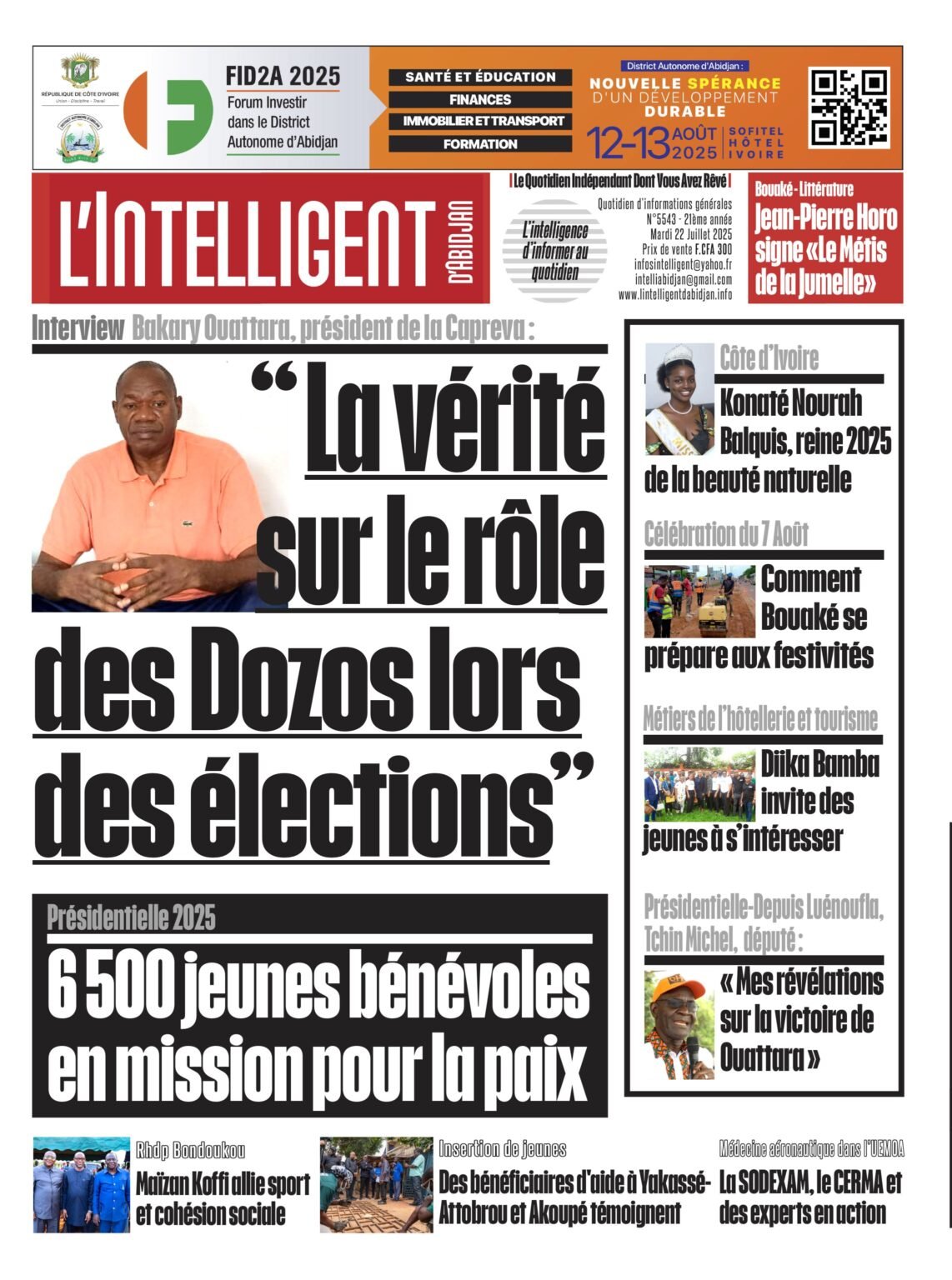 L’Intelligent en PDF:     Interview – Bakary Ouattara, président de la Capreva :  « La vérité sur le rôle des DOZOS lors des élections »