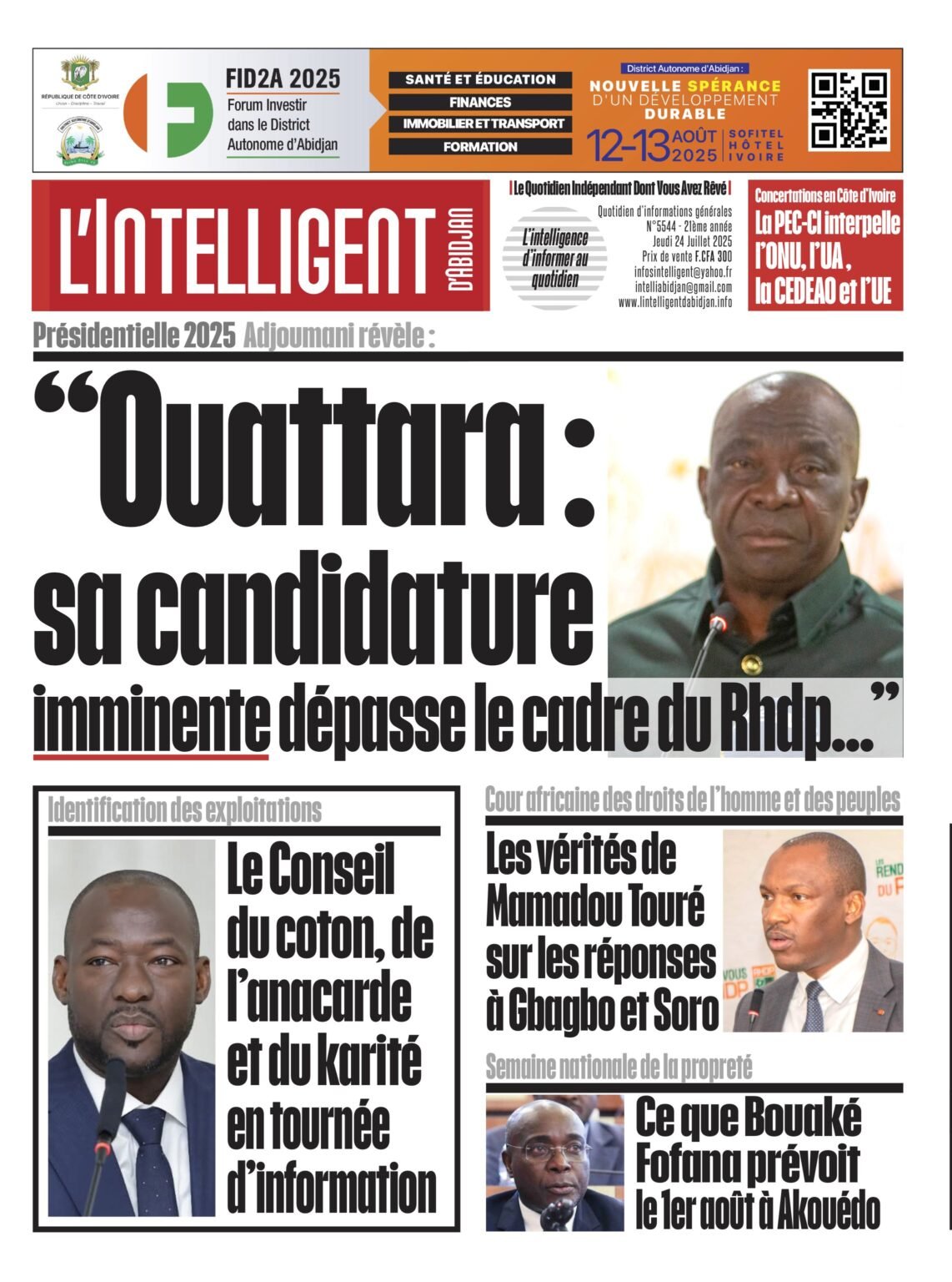 L’Intelligent en PDF:  Kobenan Kouassi Adjoumani à propos du Président Alassane Ouattara : “Sa candidature imminente dépasse  le cadre du Rhdp…”