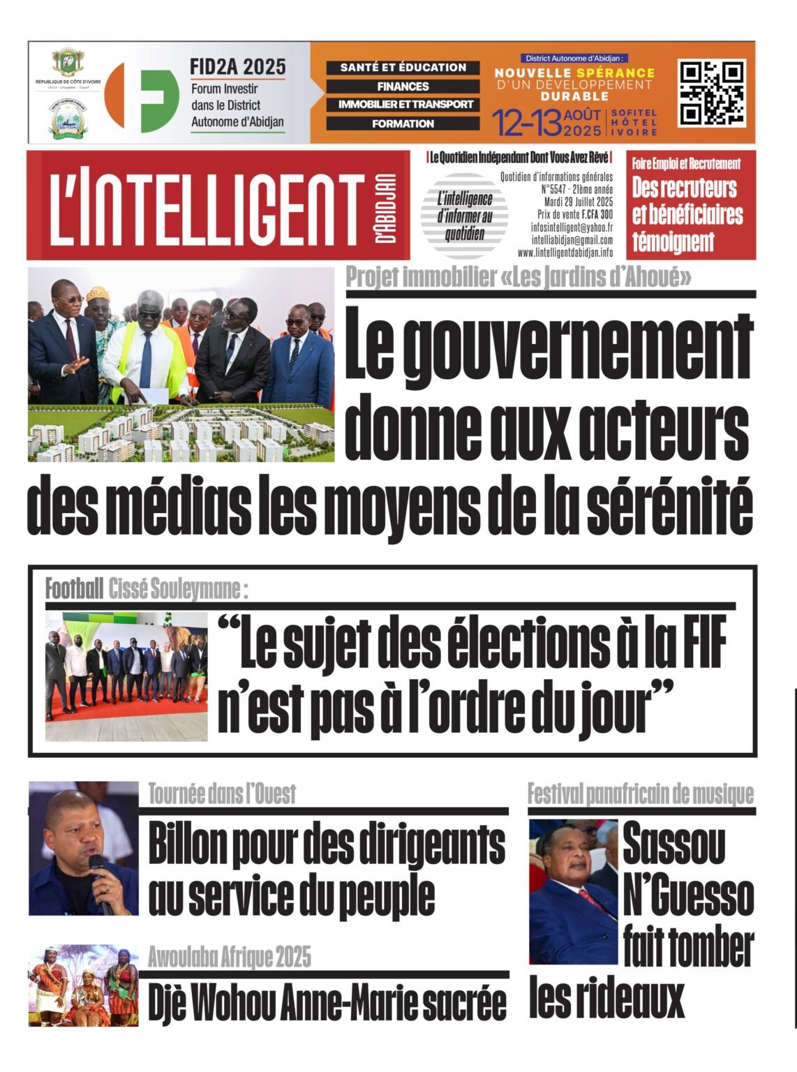 L’Intelligent en PDF:  Projet immobilier ’Les Jardins d’Ahoué’- Le gouvernement donne aux acteurs des médias les moyens de la sérénité