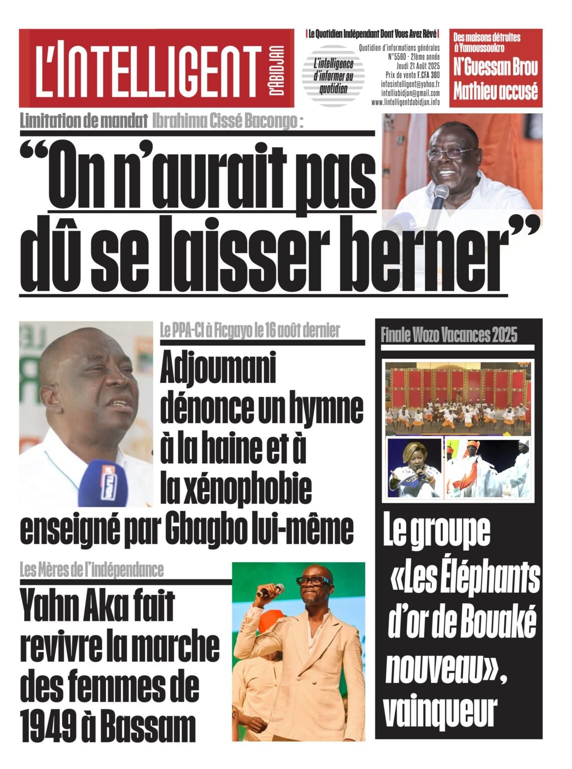L’Intelligent en PDF:   Limitation de mandat – Ibrahima Cissé Bacongo : « On n’aurait pas dû se laisser berner »