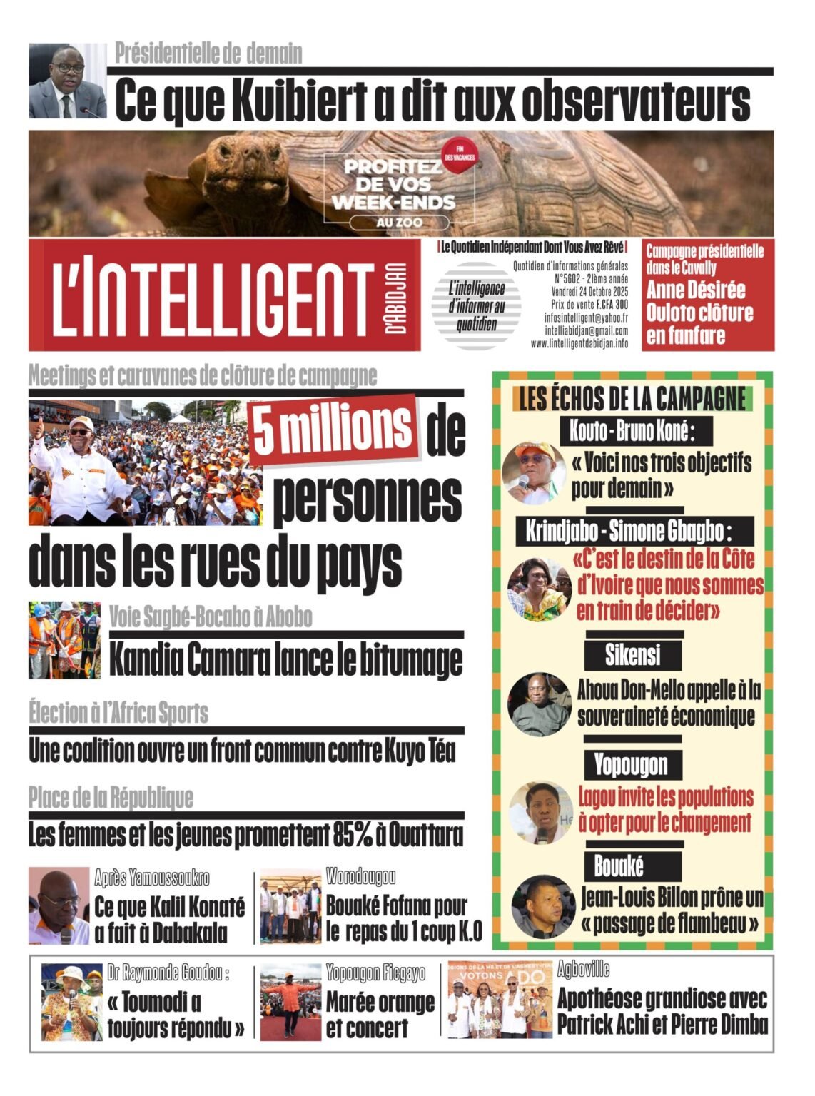  L’Intelligent en PDF:  Meetings et caravanes de clôture de campagne     5 millions de personnes dans les rues du pays