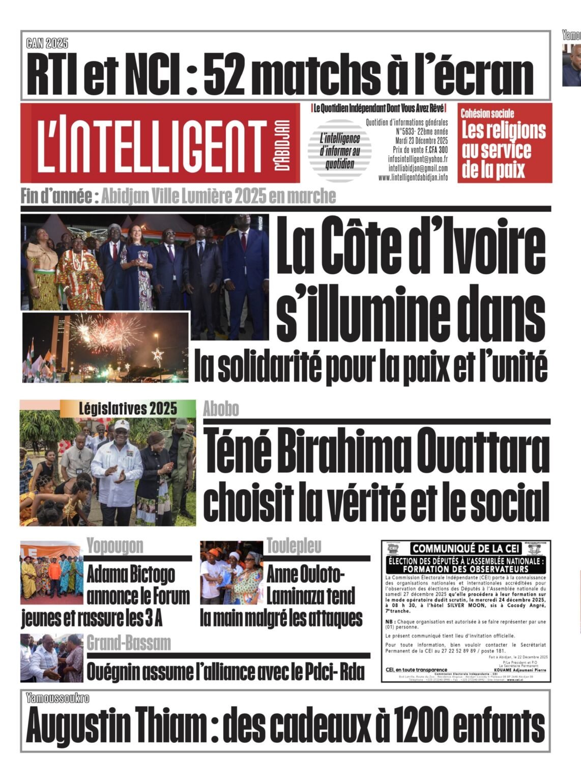 L’Intelligent en PDF:   Fin d’année : Abidjan Ville Lumière 2025 en marche