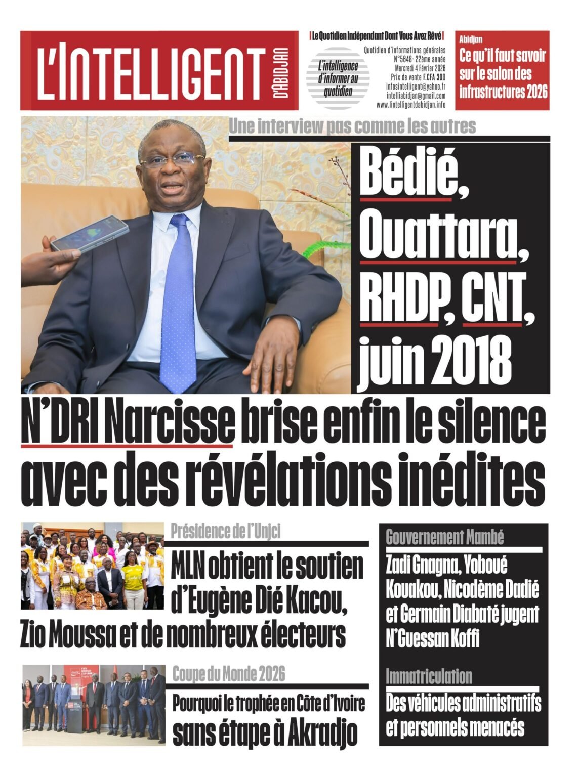 L’Intelligent en PDF: Une interview pas comme les autres  Bédié, Ouattara, RHDP, CNT, juin 2018 : N’DRI Narcisse brise enfin le silence avec des révélations inédites