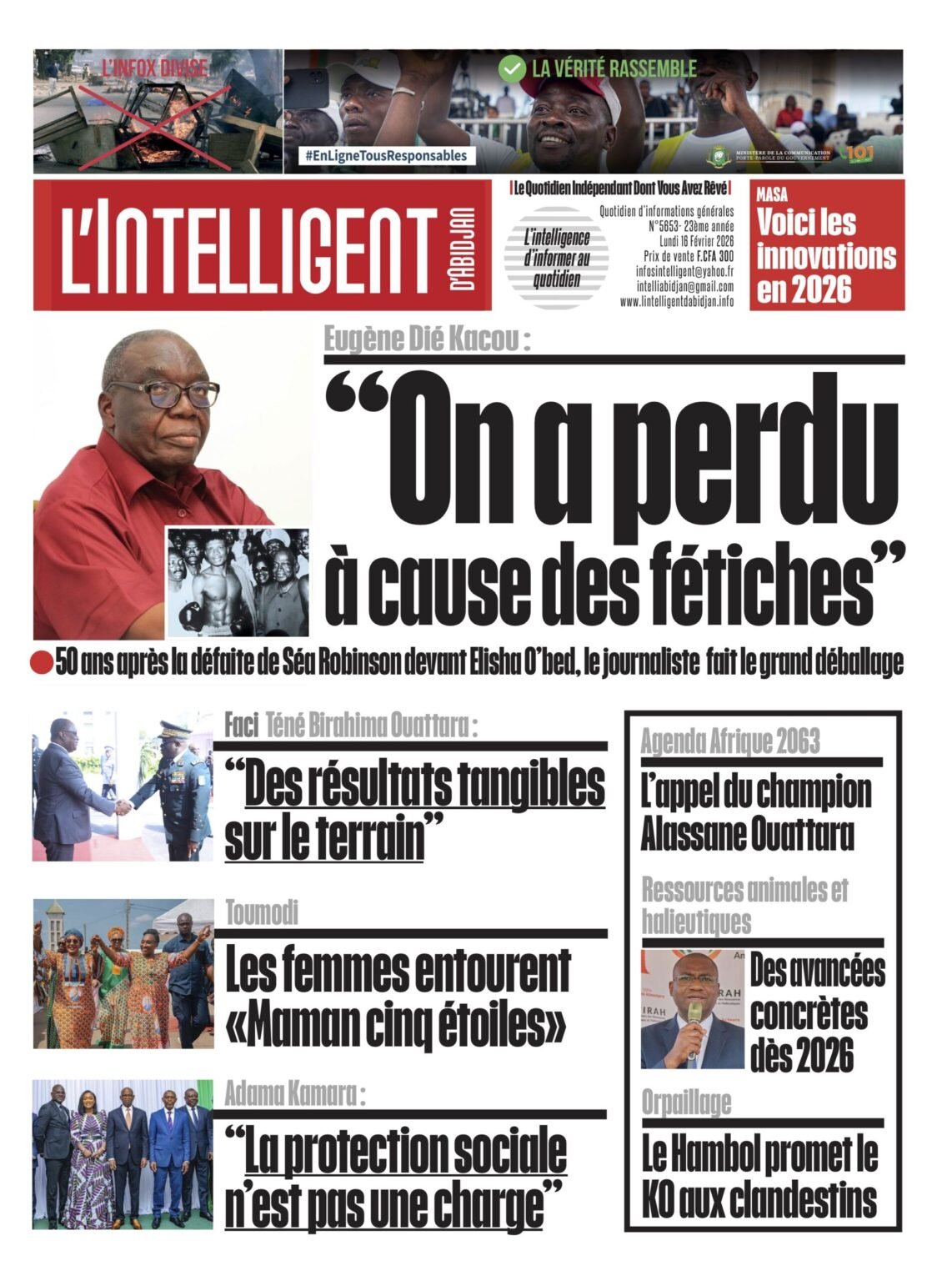 L’Intelligent en PDF: 50 ans après le combat Séa Robinson/Élisha O’bed – Eugène Dié Kacou : “ On a perdu à cause des fétiches »