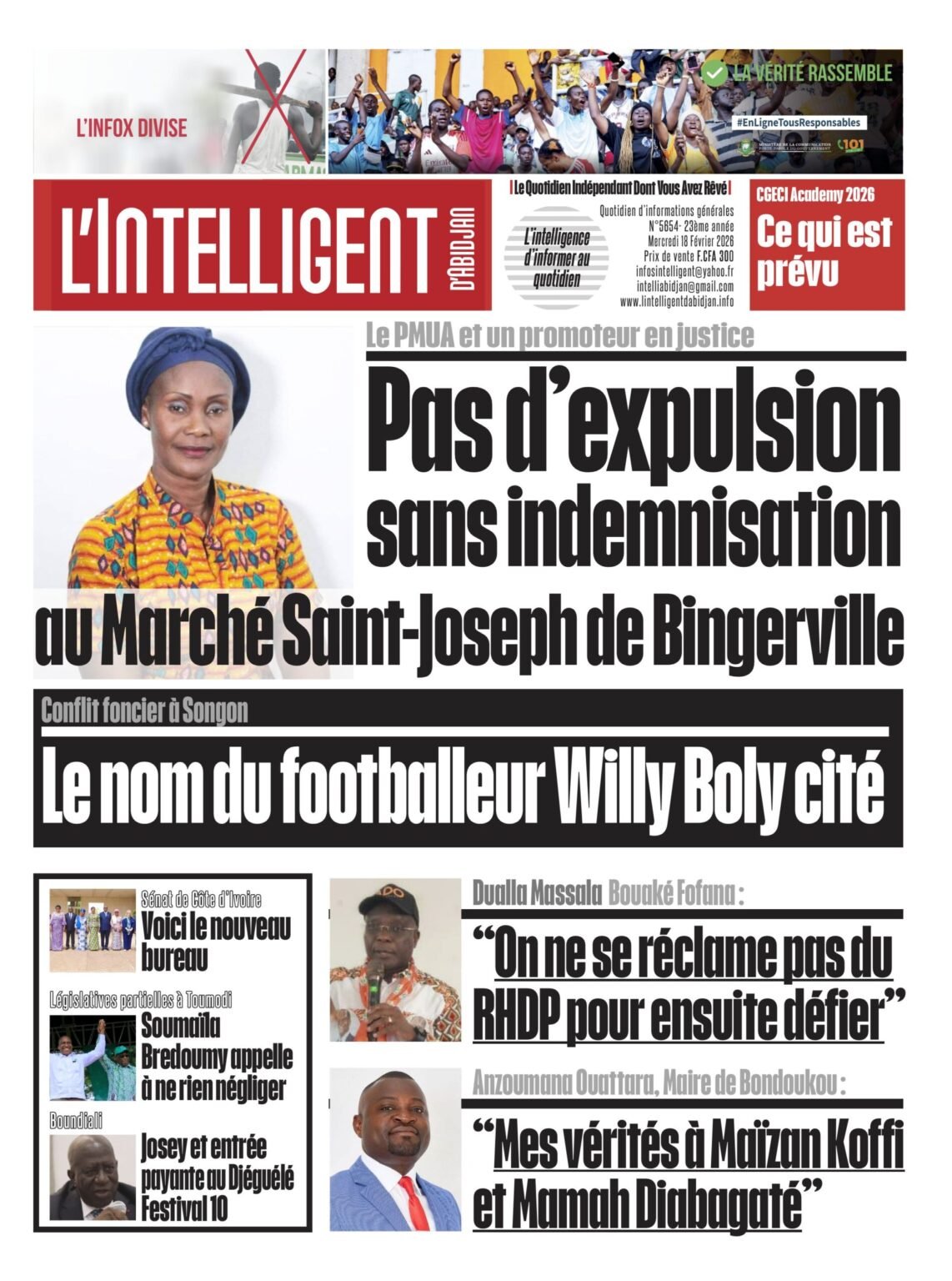 L’Intelligent en PDF: Le PMUA et un promoteur en justice     Pas d’expulsion sans indemnisation au Marché Saint-Joseph de Bingerville